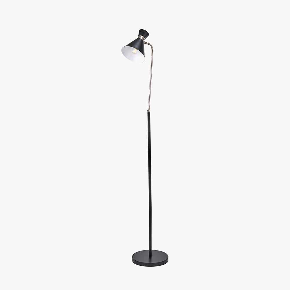 Sleek Black & Brushed Silver Floor Lamp – Adjustable Head
