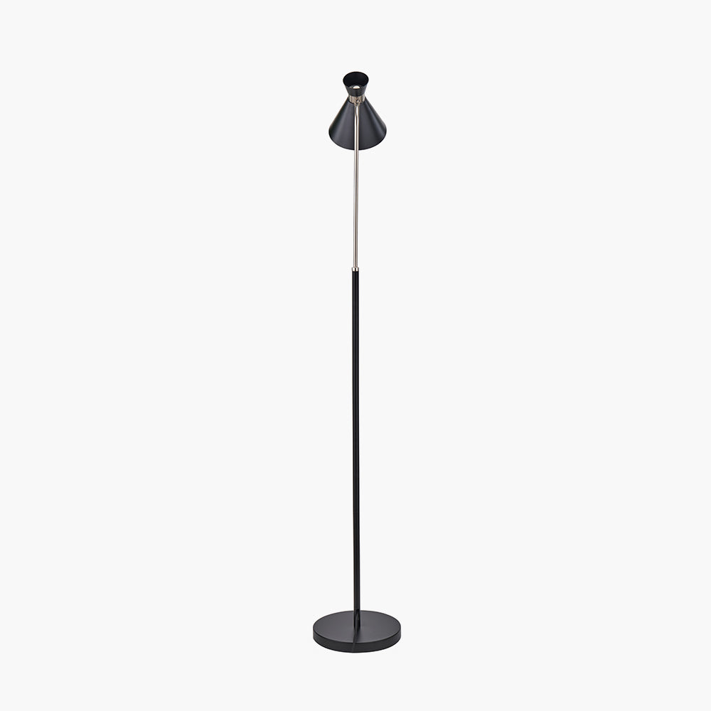 Sleek Black & Brushed Silver Floor Lamp – Adjustable Head