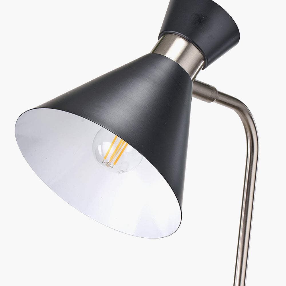 Sleek Black & Brushed Silver Floor Lamp – Adjustable Head