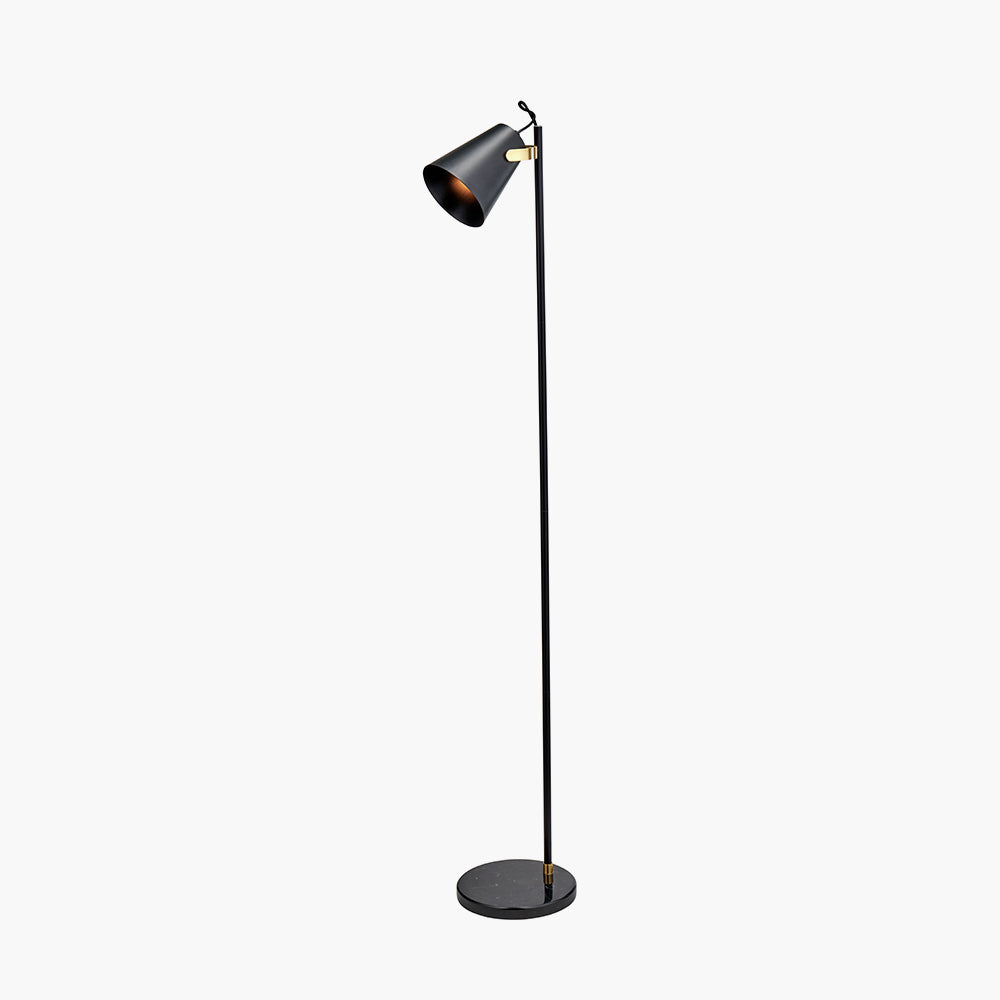 Modern Black Metal & Brushed Brass Floor Lamp with Marble Base