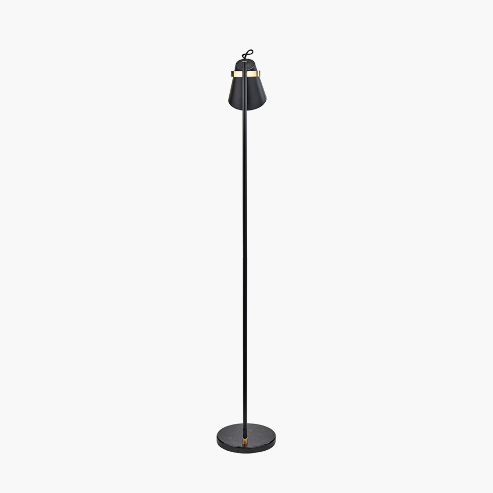 Modern Black Metal & Brushed Brass Floor Lamp with Marble Base