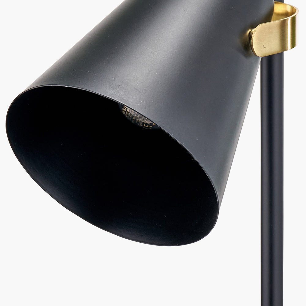 Modern Black Metal & Brushed Brass Floor Lamp with Marble Base