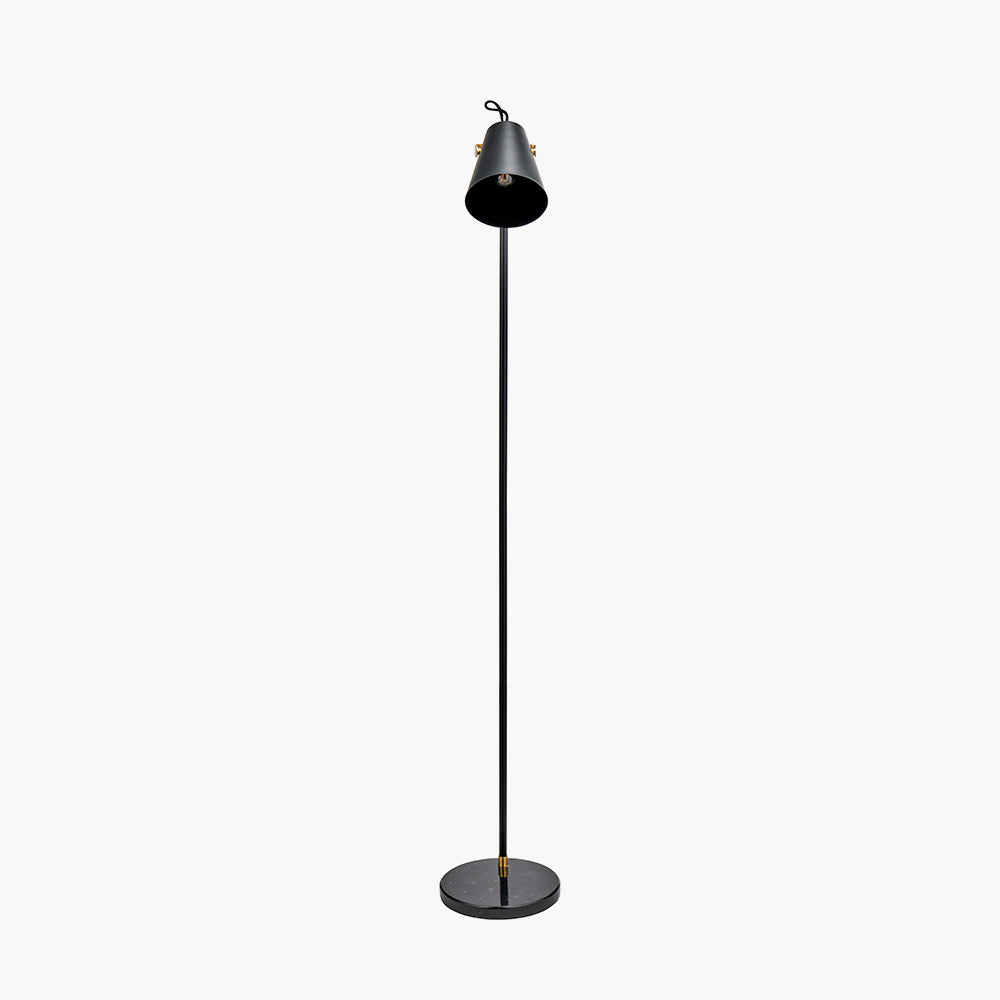 Sophisticated Black & Brushed Brass Floor Lamp – Marble Base & Adjustable Design