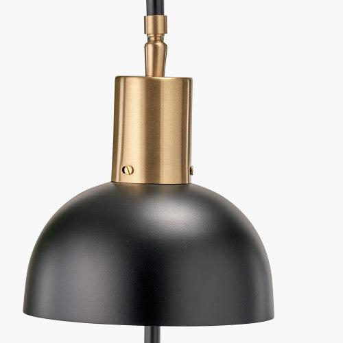 Contemporary Black & Gold Metal Floor Lamp with Marble Block Base - 141 cm