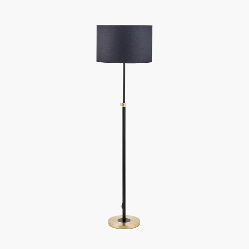 Elegant Black Floor Lamp – Gold Accents with Fabric Shade
