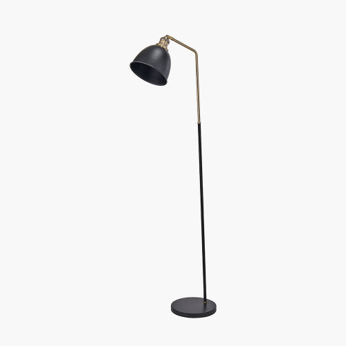 Modern Black Metal & Gold Task Floor Lamp with Adjustable Shade