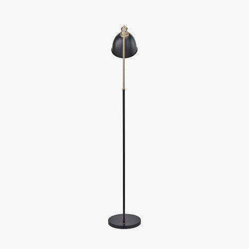 Modern Black Metal & Gold Task Floor Lamp with Adjustable Shade
