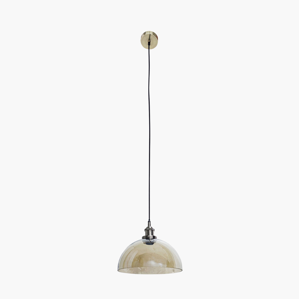 Cecilia Antique Silver Metal and Lustre Glass Dome Pendant 30 cm