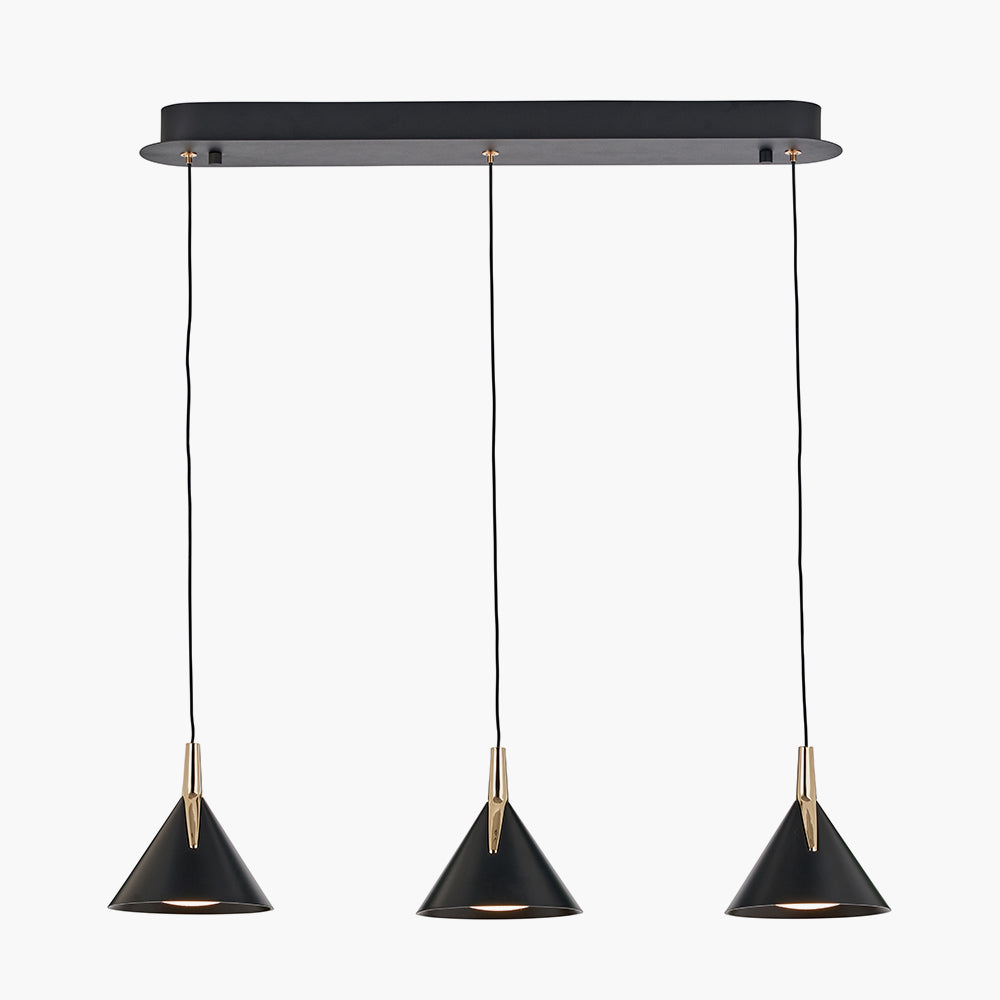 Astarion Matt Black and Gold 3 Drop LED Pendant 66 cm