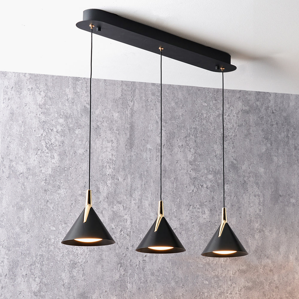 Astarion Matt Black and Gold 3 Drop LED Pendant 66 cm