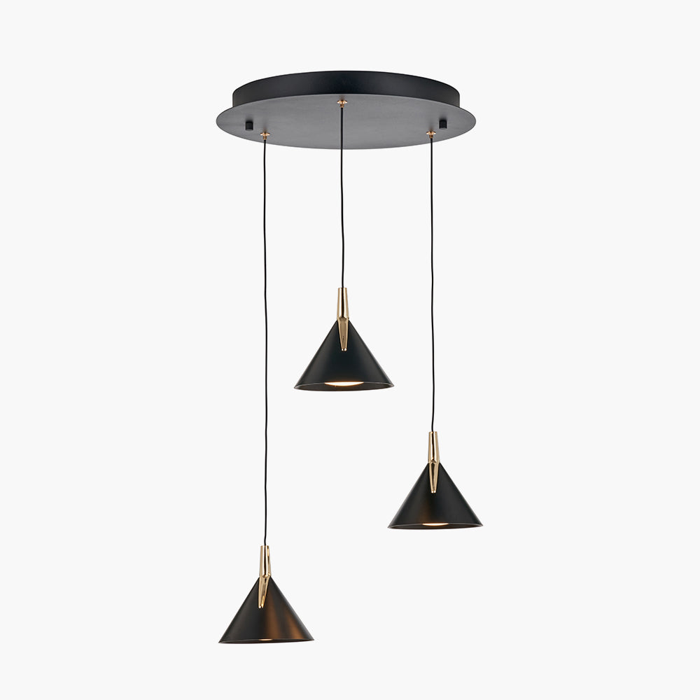Astarion Matt Black and Gold Multi Drop LED Pendant 42 cm