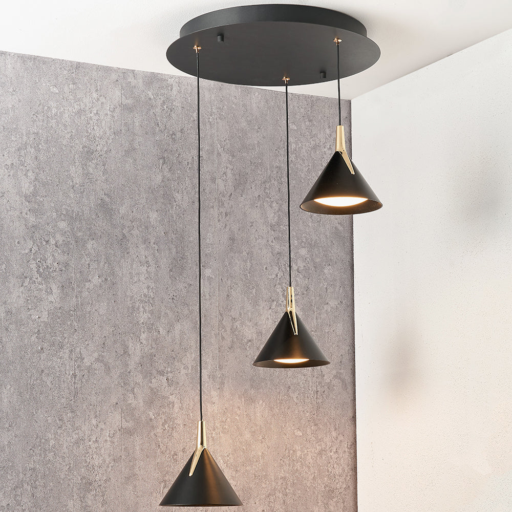 Astarion Matt Black and Gold Multi Drop LED Pendant 42 cm