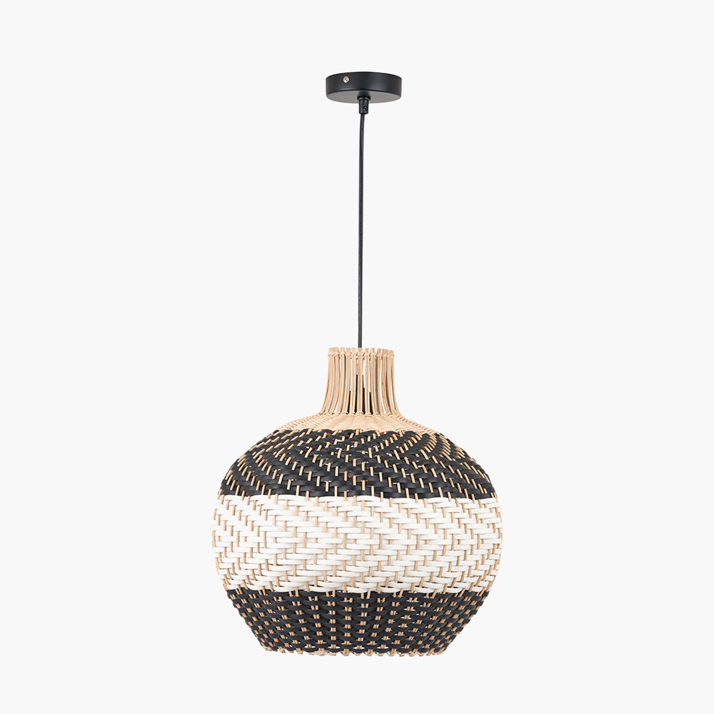 Rowan Natural Rattan Black & White Woven Ceiling Light Pendant - 39 cm