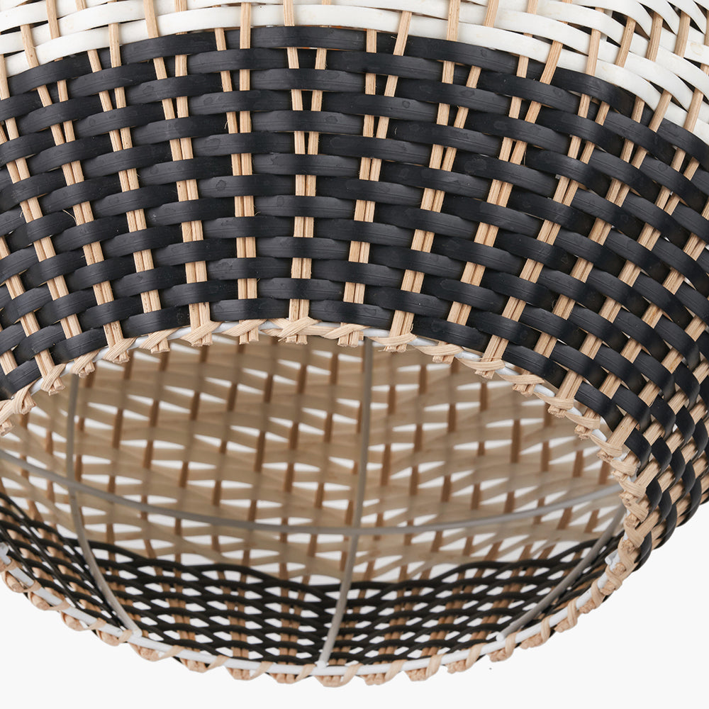 Rowan Natural Rattan Black & White Woven Ceiling Light Pendant - 39 cm