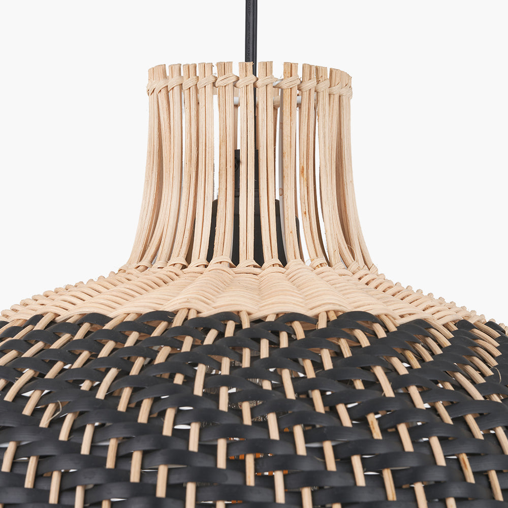 Rowan Natural Rattan Black & White Woven Ceiling Light Pendant - 39 cm