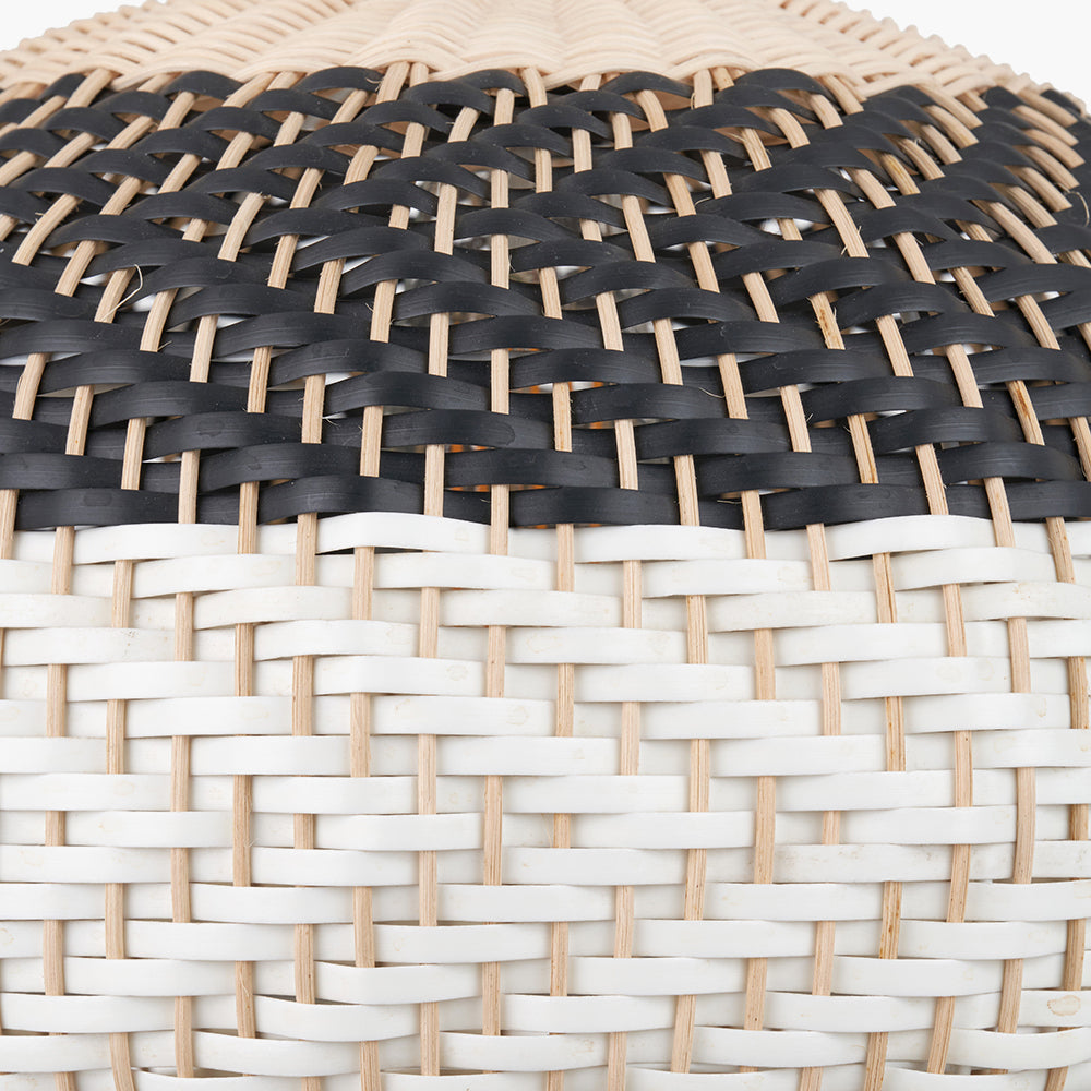 Rowan Natural Rattan Black & White Woven Ceiling Light Pendant - 39 cm