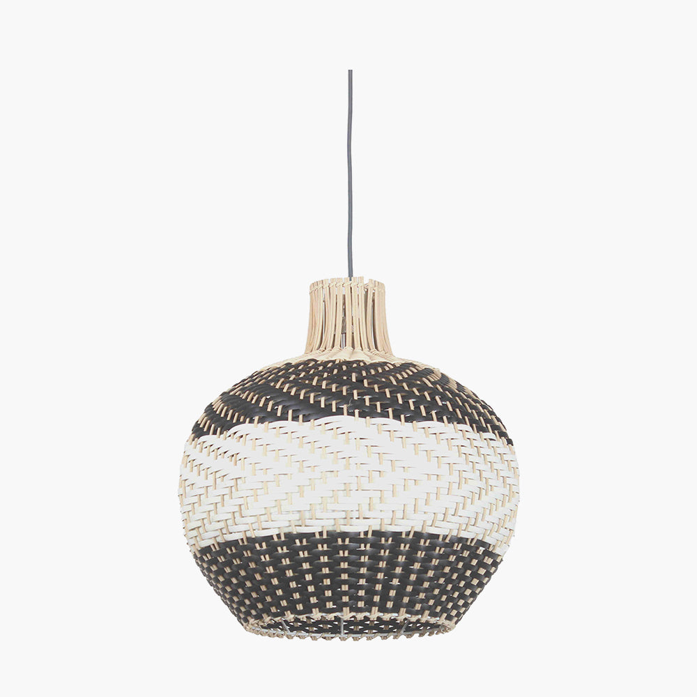 Rowan Natural Rattan Black and White Woven Pendant 39 cm