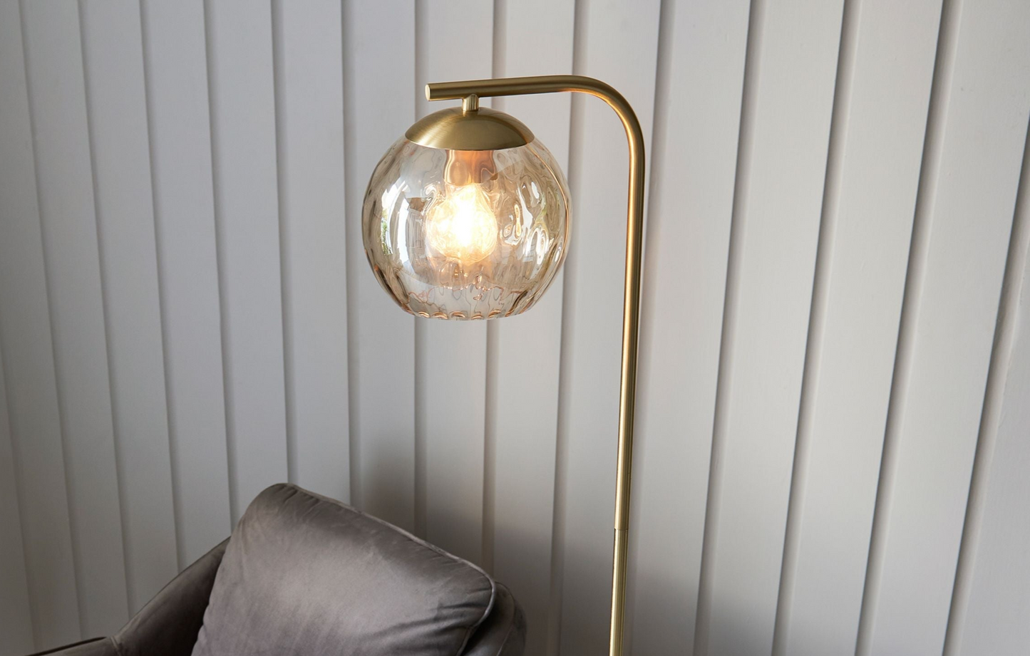 Elegant Satin Gold Floor Lamp with Single Globe Glass Shade