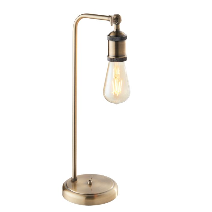 Elegant Antique Brass Minimalist Table Lamp – Exposed Bulb Design