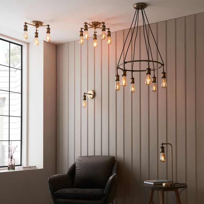 Elegant Antique Brass Minimalist Table Lamp – Exposed Bulb Design