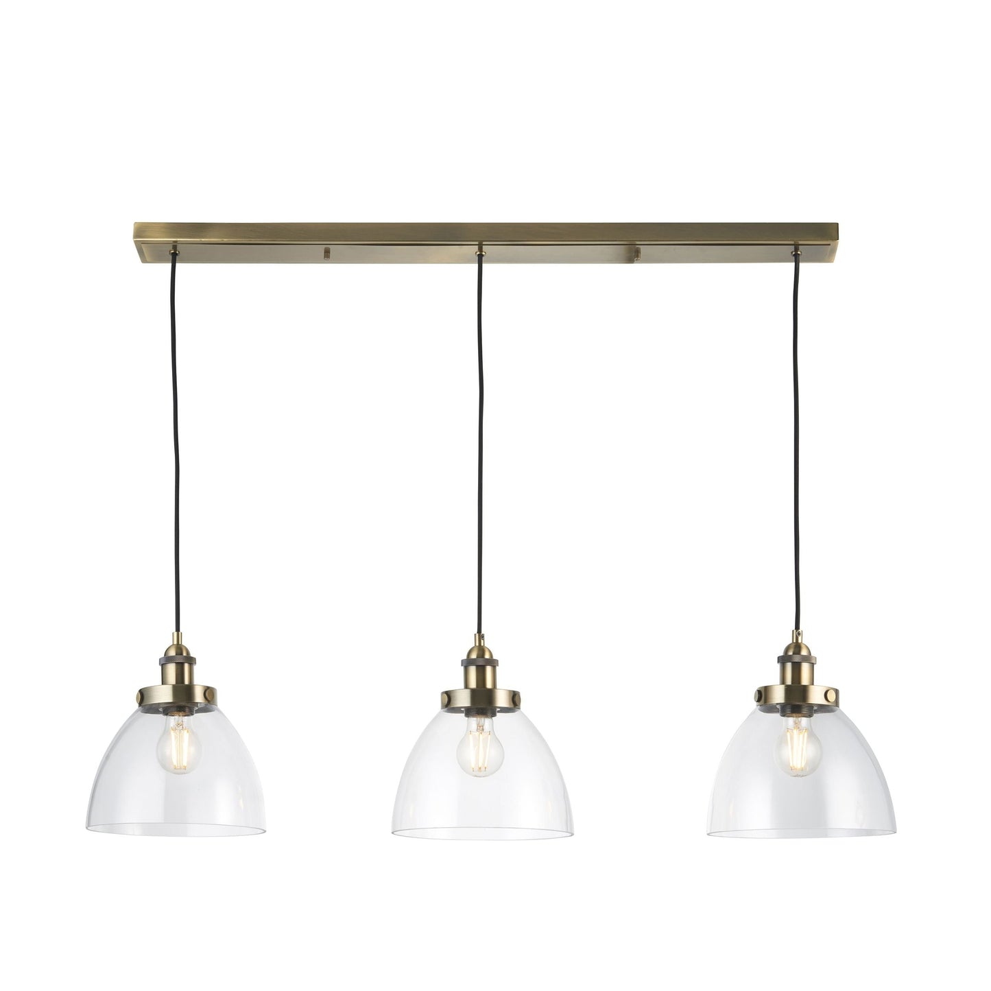 Hansen Antique Brass & Glass 3 Pendant Ceiling Light