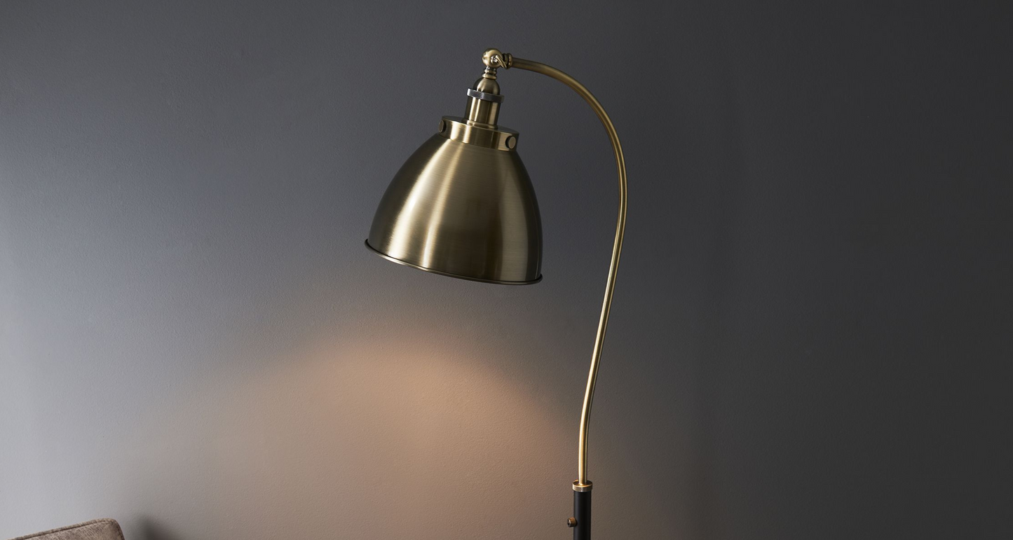 Modern Antique Brass & Black Metal Floor Lamp with Adjustable Height
