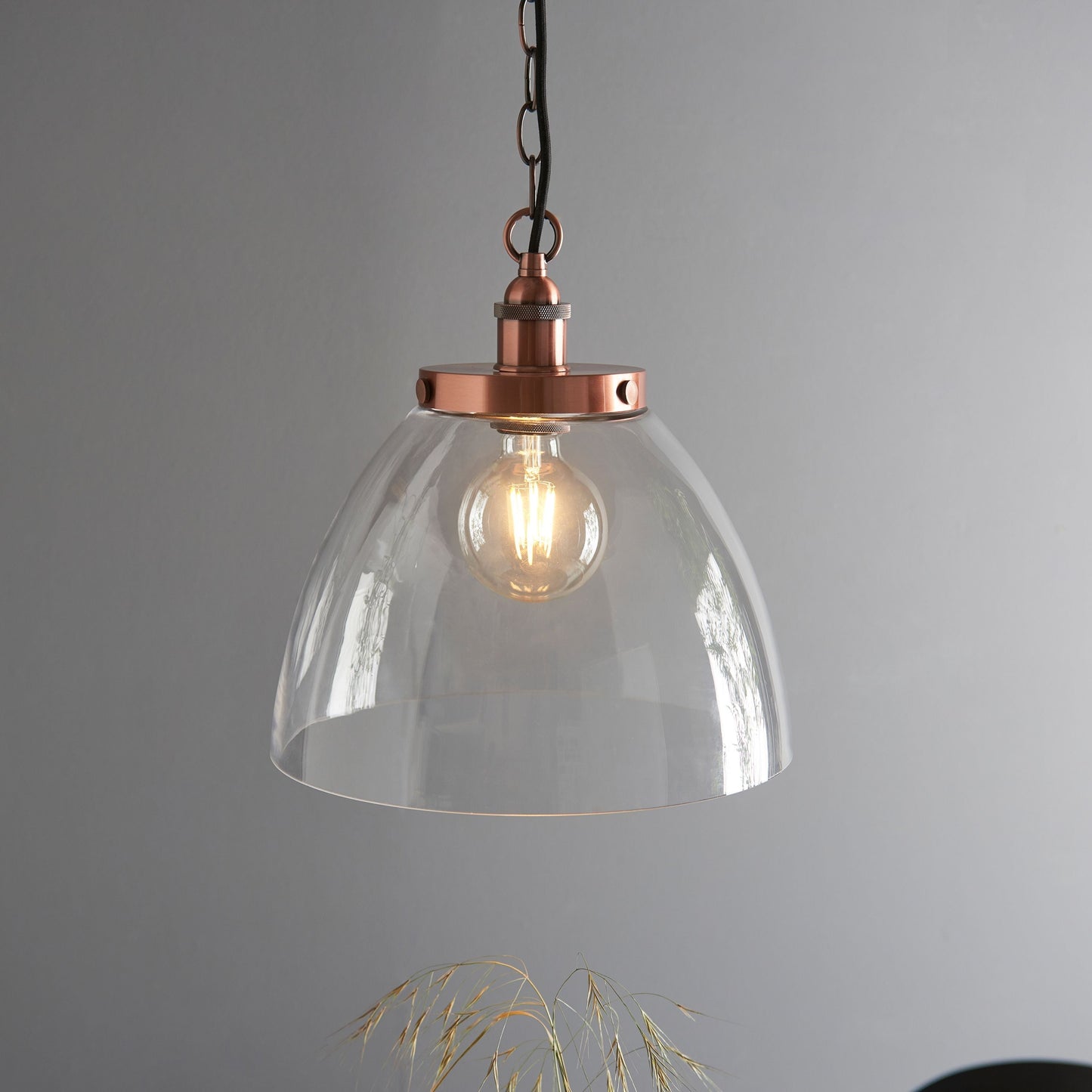 Hansen Aged Copper & Clear Glass Single Pendant Ceiling Light