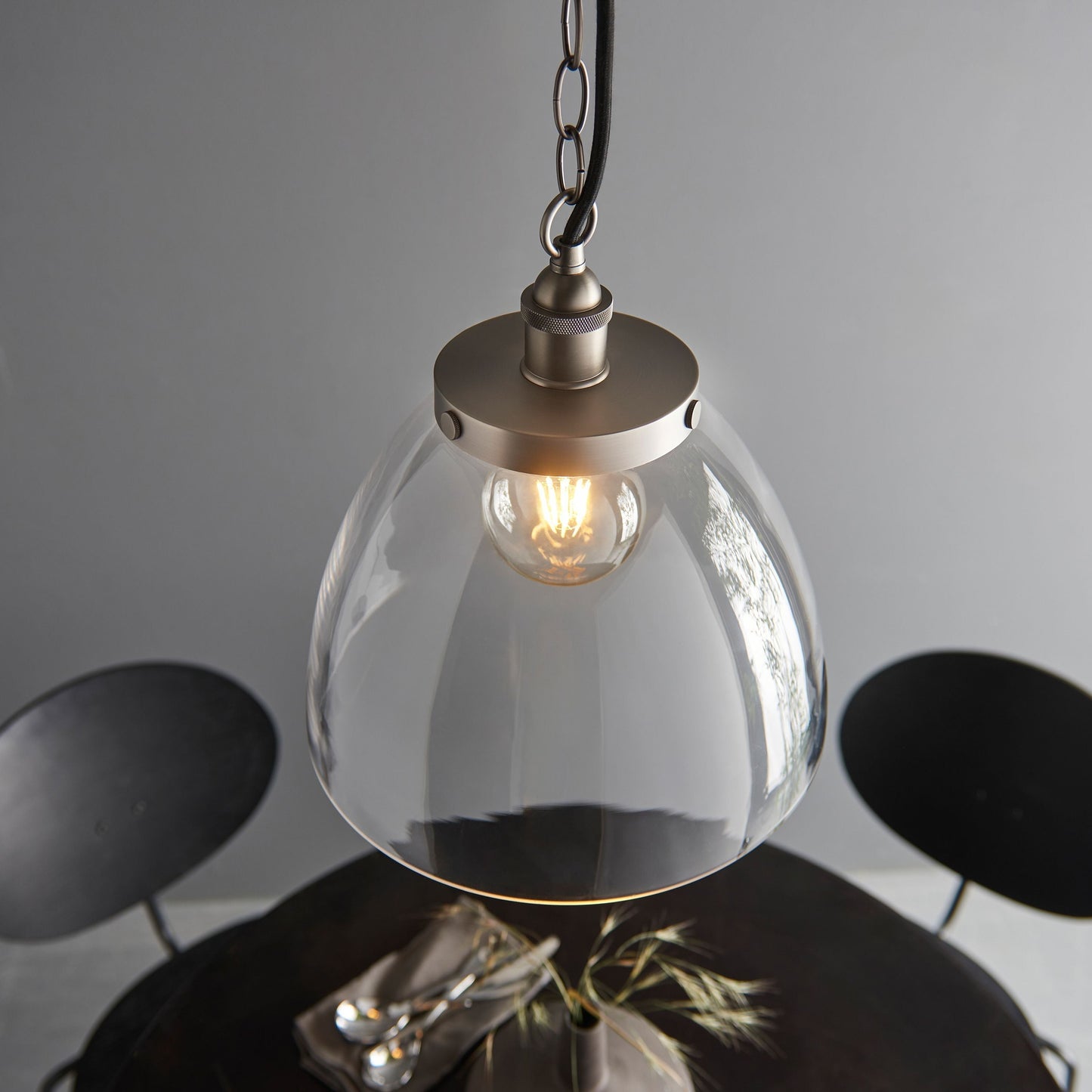Hansen Silver & Clear Glass Single Pendant Ceiling Light