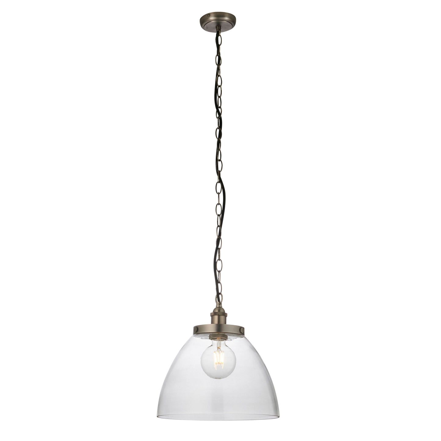 Hansen Silver & Clear Glass Single Pendant Ceiling Light