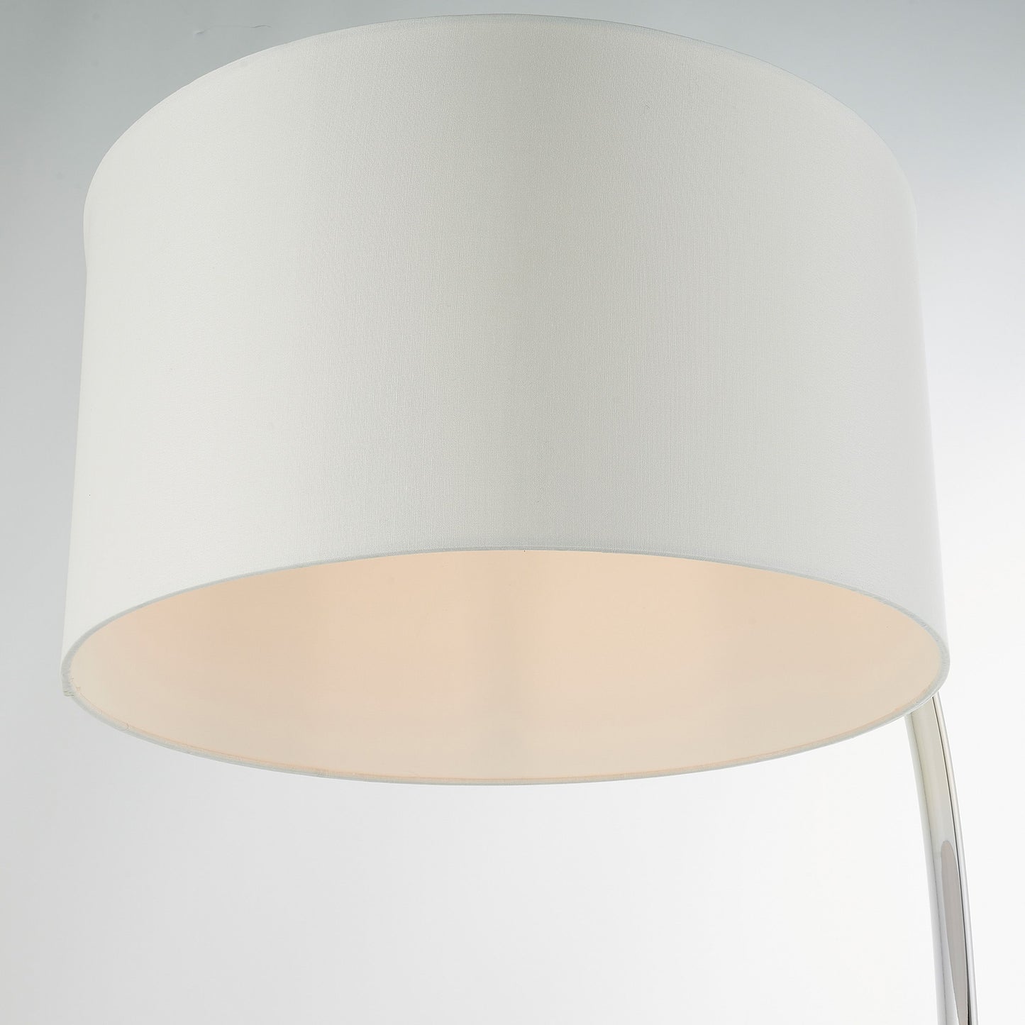 Modern Curved Chrome Metal Floor Lamp with Vintage White Shade