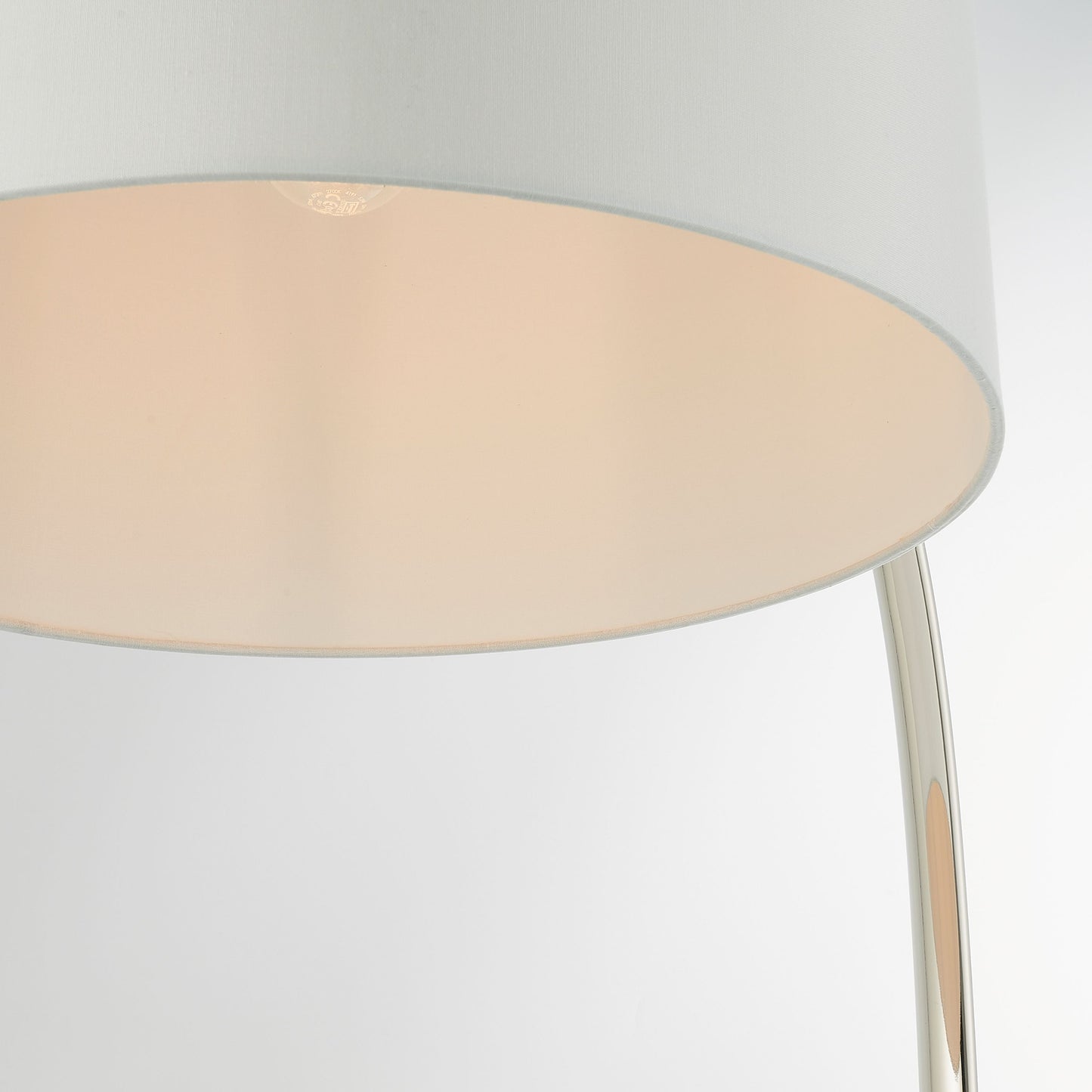 Modern Curved Chrome Metal Floor Lamp with Vintage White Shade