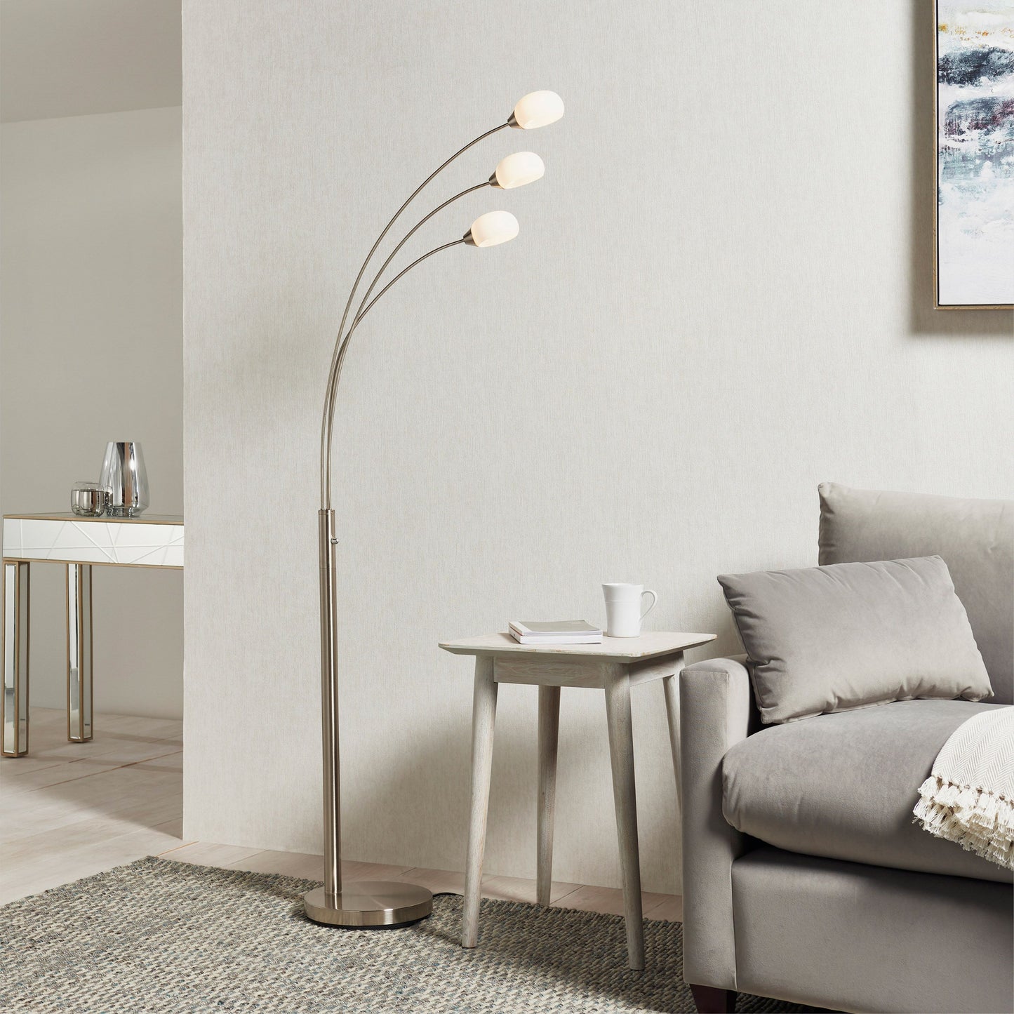 Modern Satin Nickel Floor Lamp – Adjustable MultiArm Design
