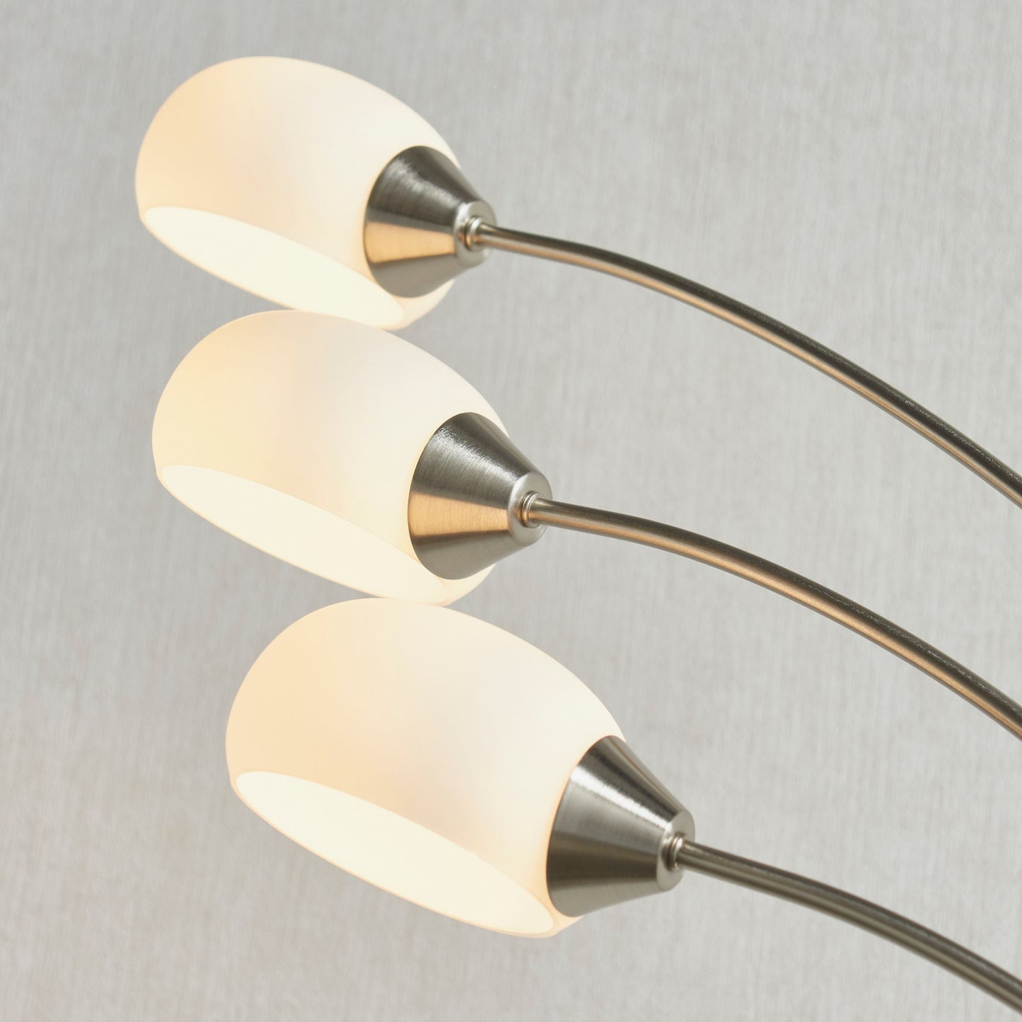 Modern Brushed Nickel Adjustable 3 Arm Floor Lamp with White Glass Shade