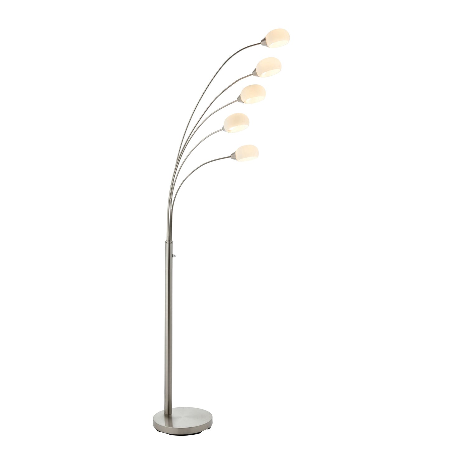 Modern Brushed Nickel Adjustable 5 Arm Floor Lamp with White Glass Shade
