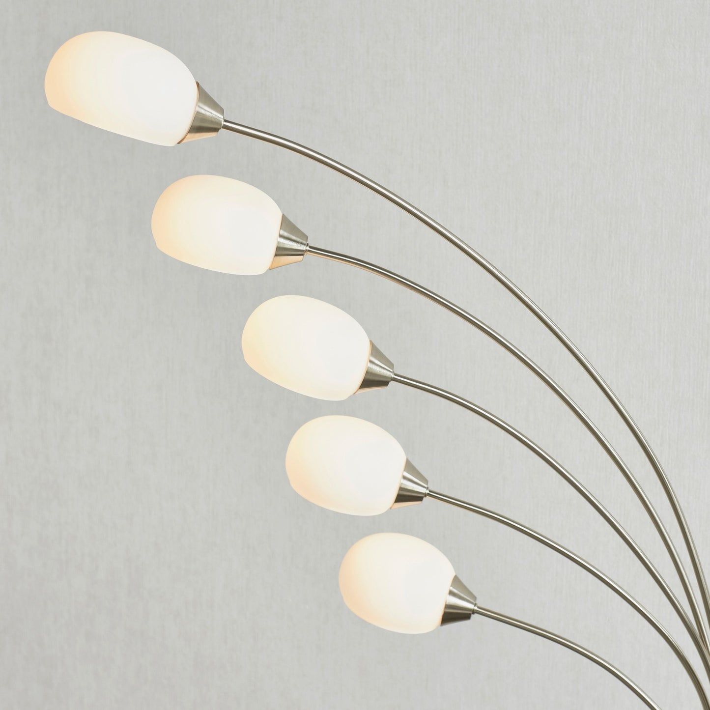 Modern Brushed Nickel Adjustable 5 Arm Floor Lamp with White Glass Shade