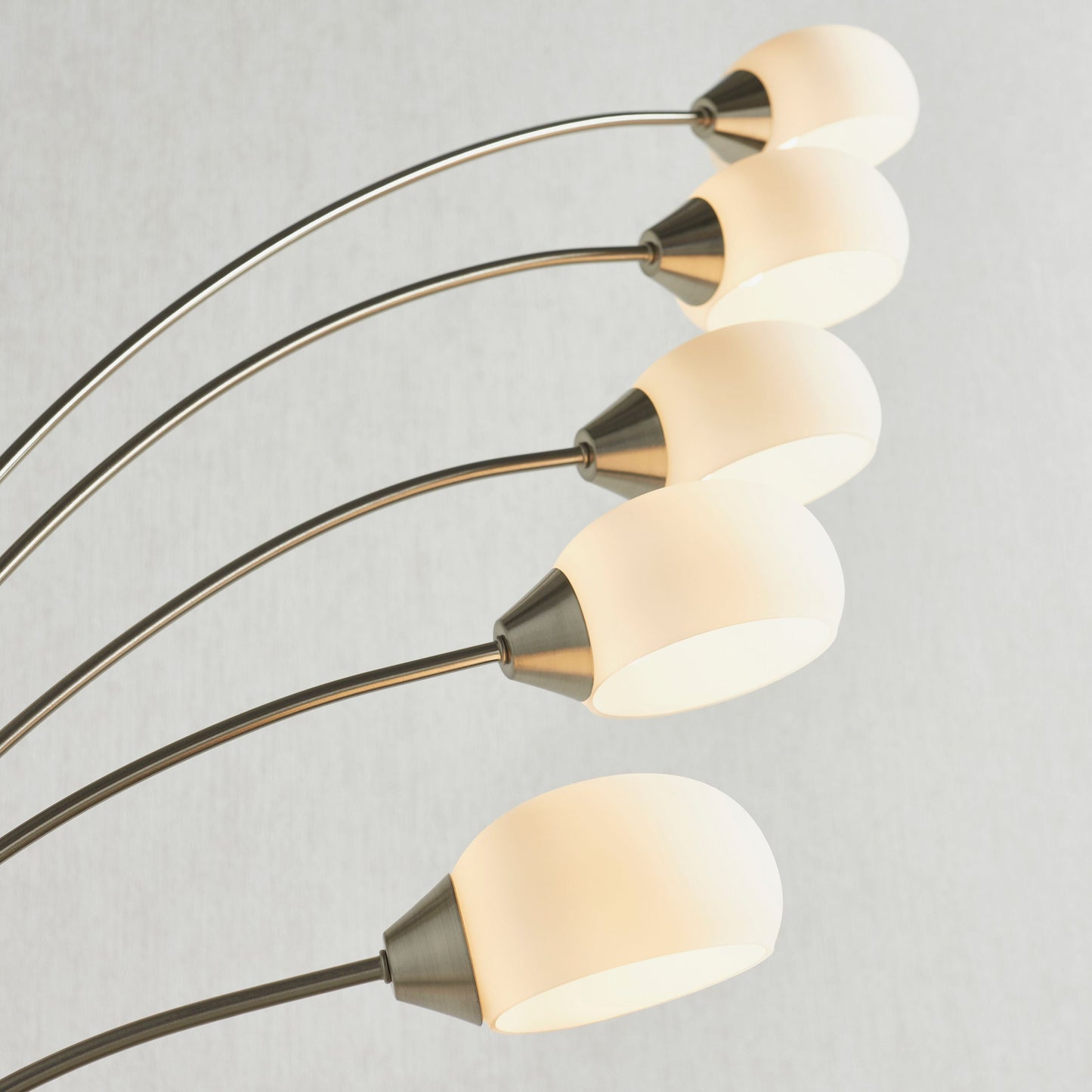 Modern Brushed Nickel Adjustable 5 Arm Floor Lamp with White Glass Shade