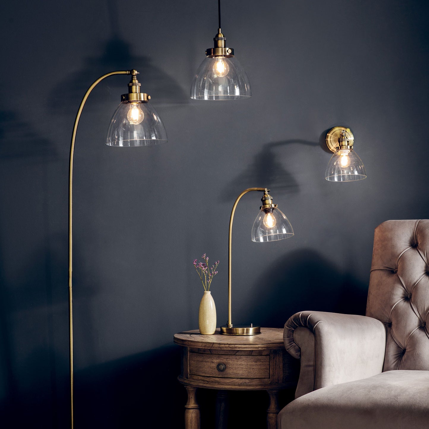 Hansen Pendant Light in Antique brass / clear