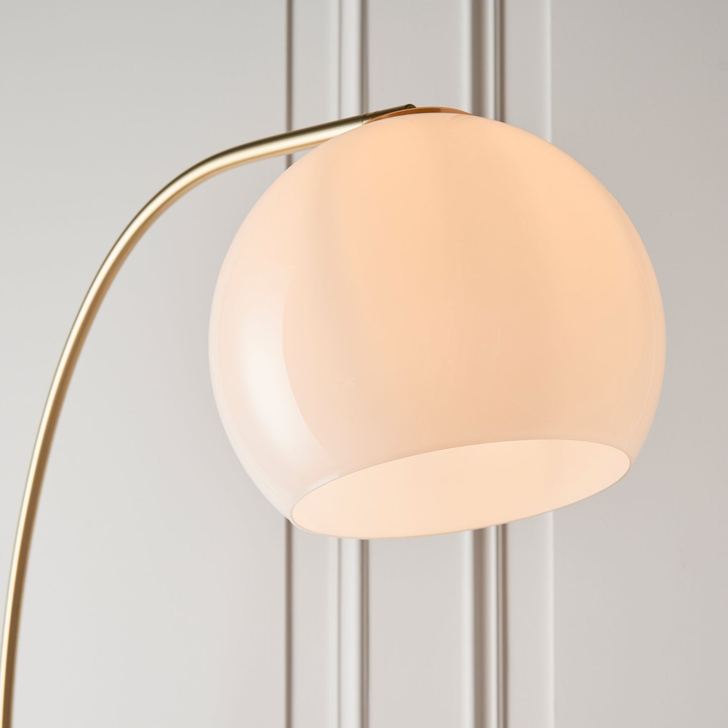 Contemporary Brushed Brass Floor Lamp with Opal Glass Shade