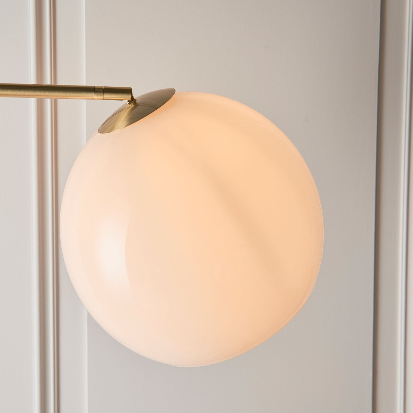 Elegant Brushed Brass Arched Floor Lamp – Glass Shade & Marble Base