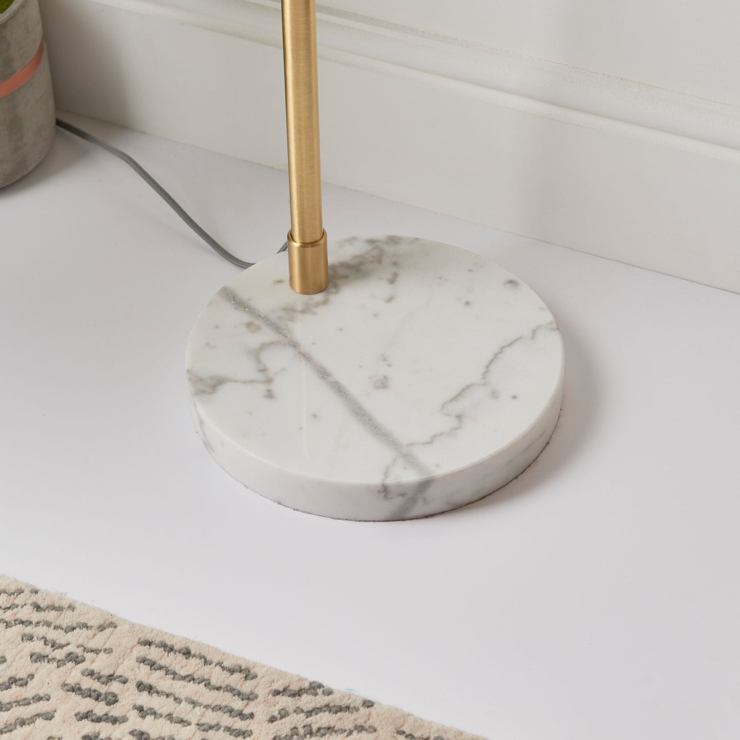 Contemporary Brushed Brass Floor Lamp with Opal Glass Shade