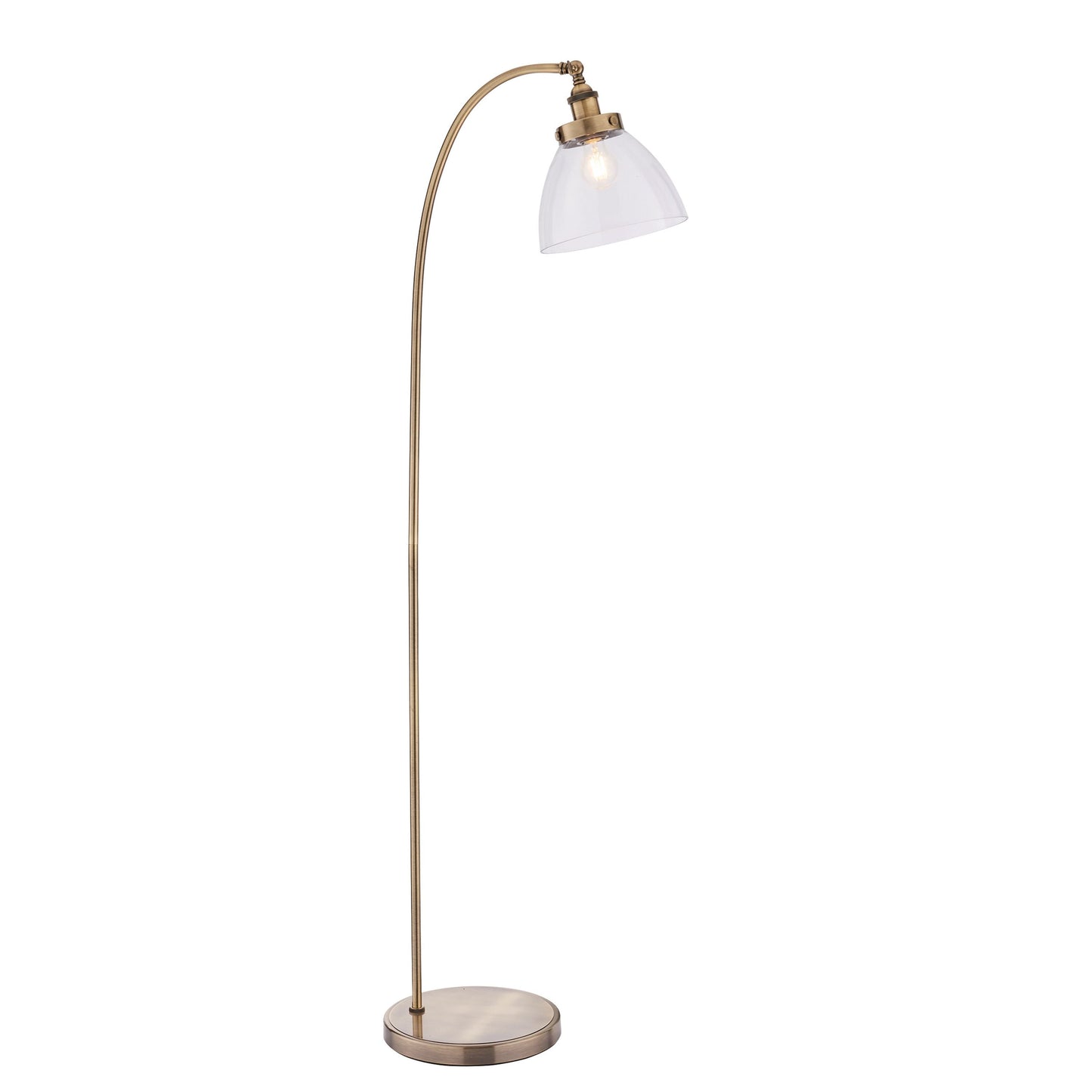 Contemporary Vintage Brass Floor Lamp with Clear Glass Shade