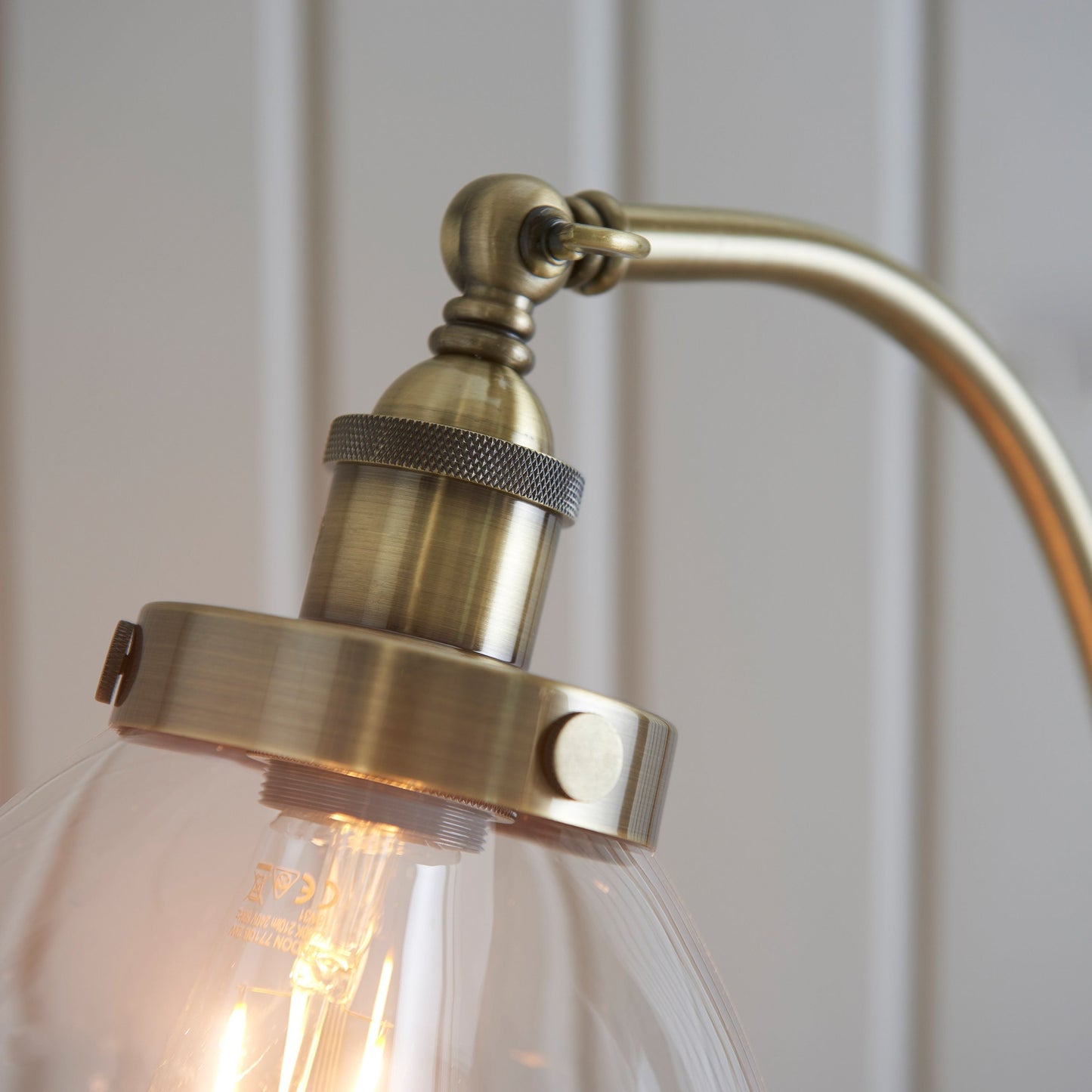 Vintage Brass Floor Lamp – Clear Glass Shade & Elegant Design