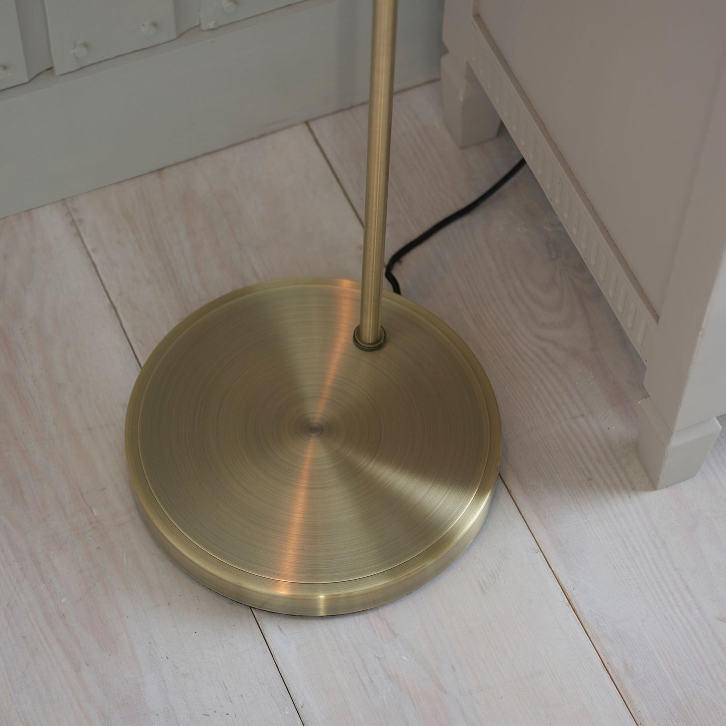 Contemporary Vintage Brass Floor Lamp with Clear Glass Shade
