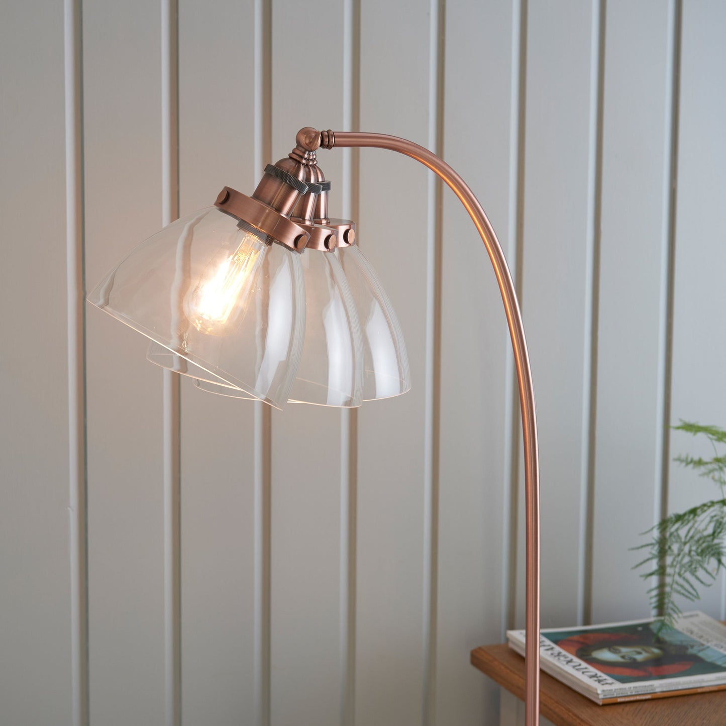 Contemporary Aged Copper Floor Lamp with Clear Glass Shade