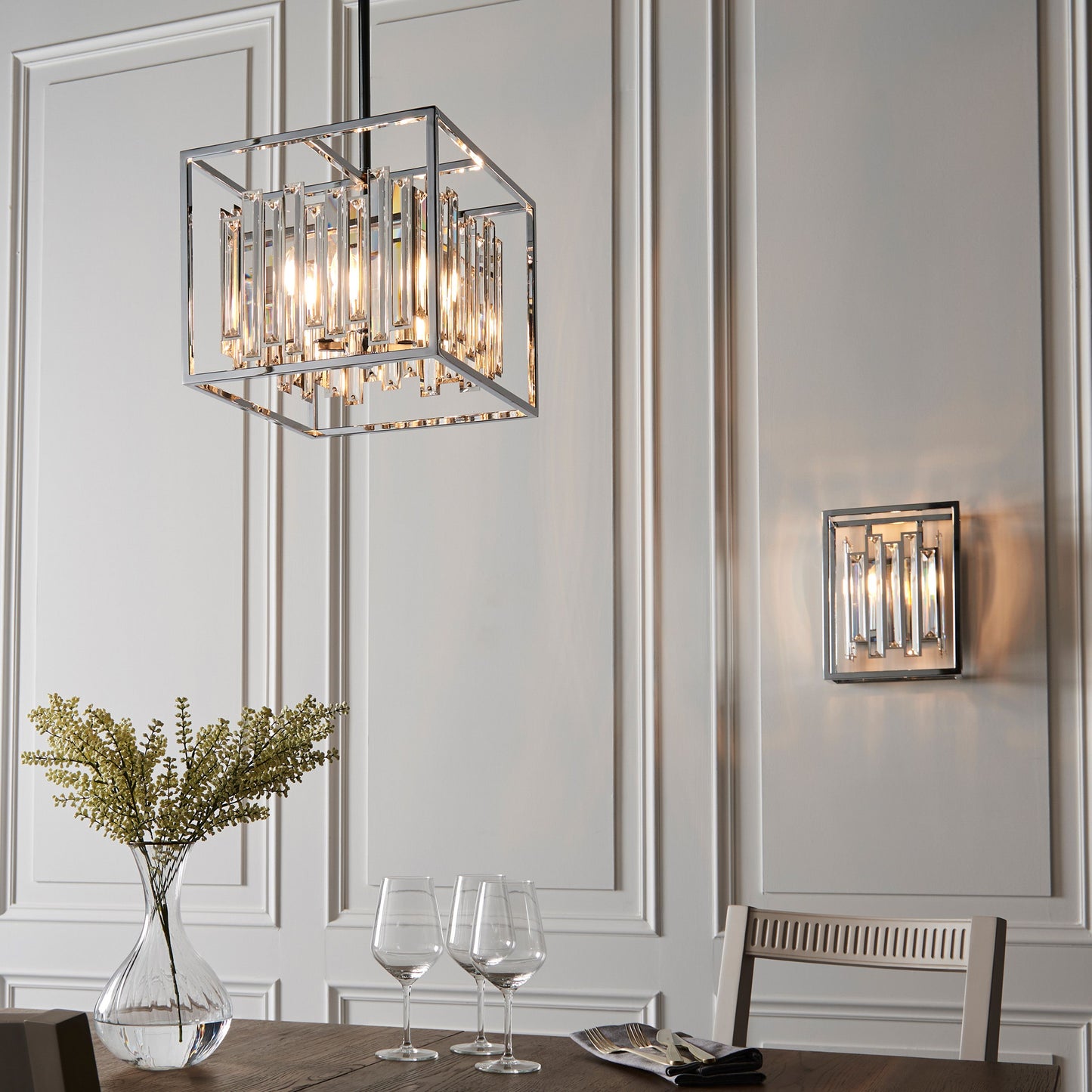 Luxury Acacia Chrome & Glass Pendant Ceiling Light