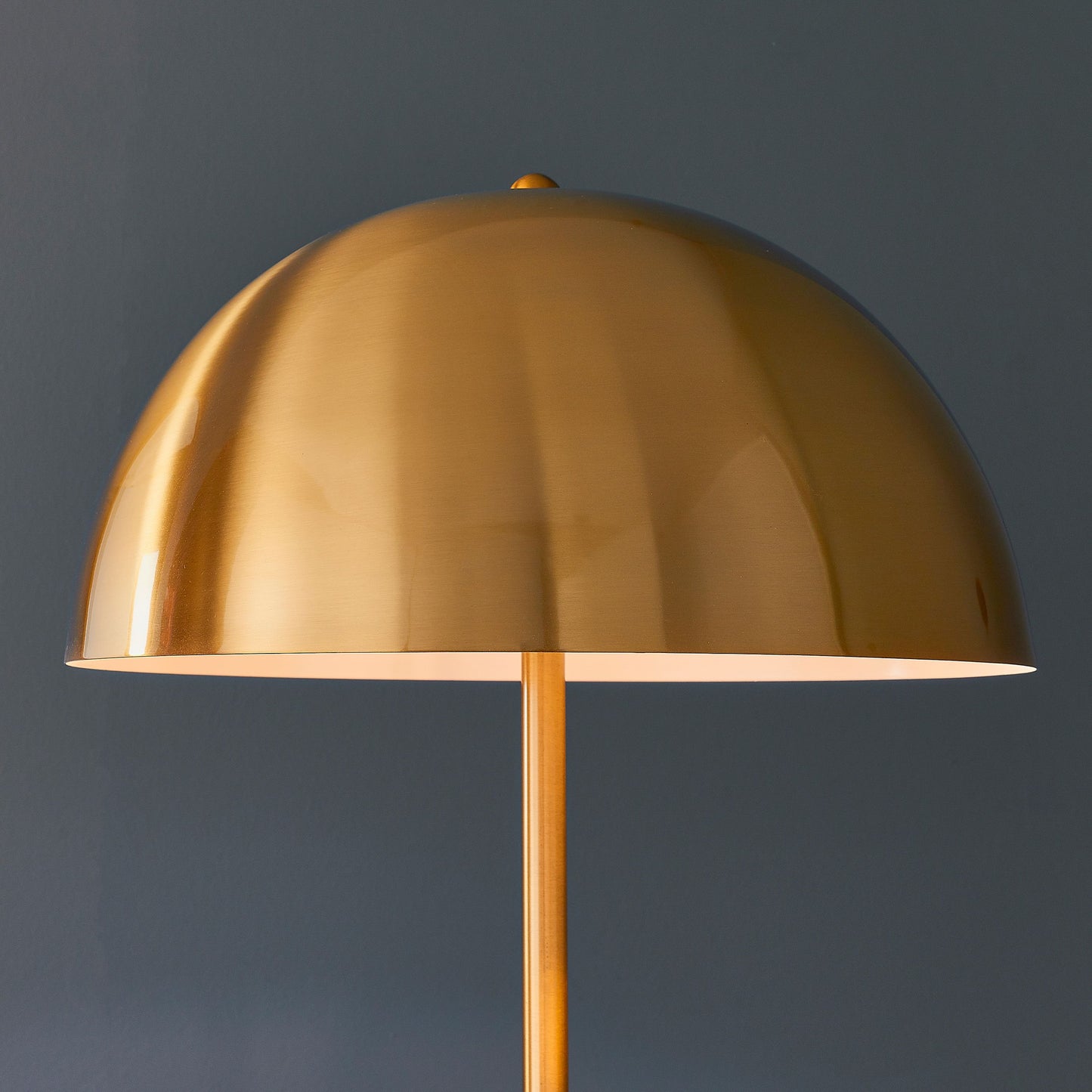 Contemporary Brushed Brass Floor Lamp with Steel Dome Shade