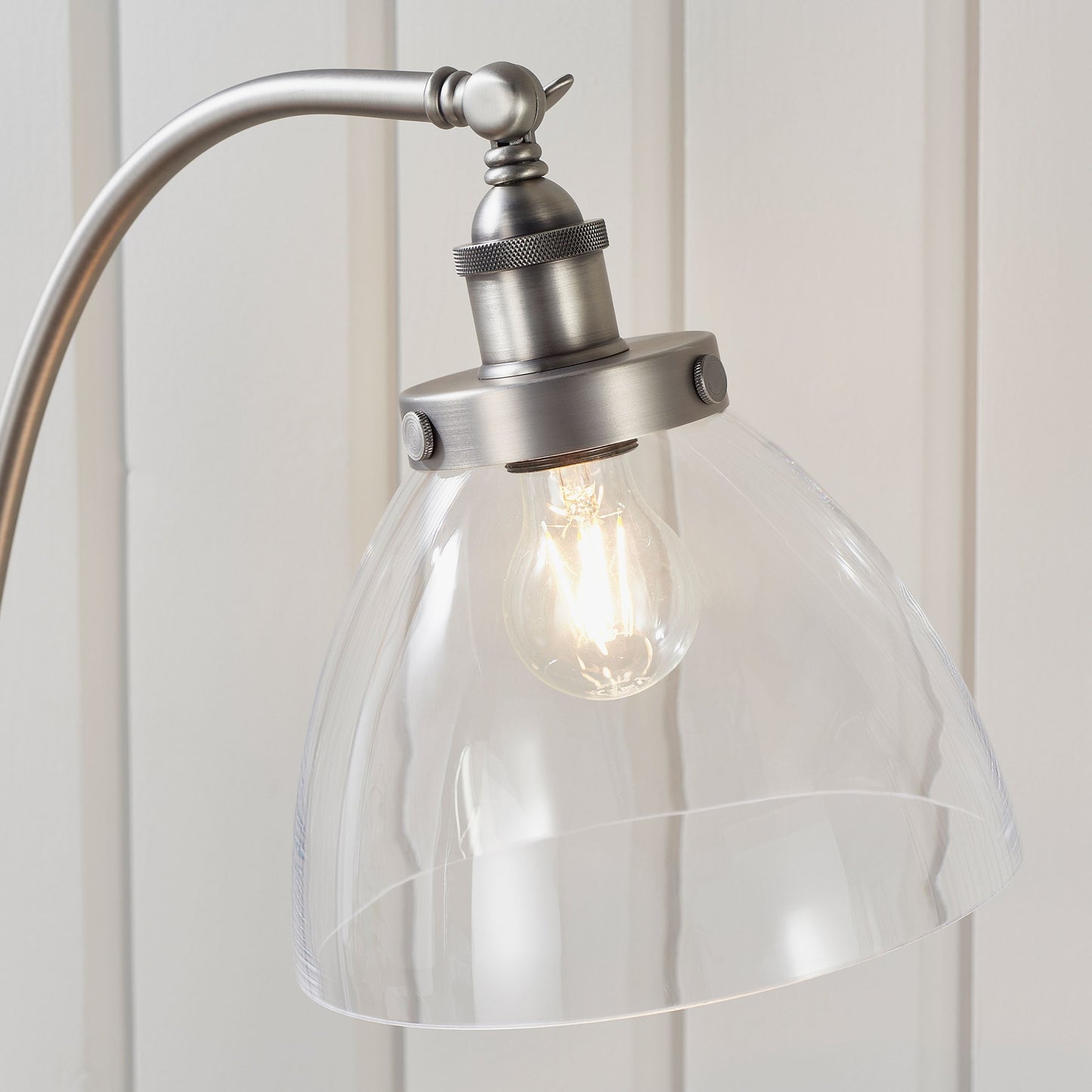 Contemporary Aged Silver Floor Lamp with Glass Shade