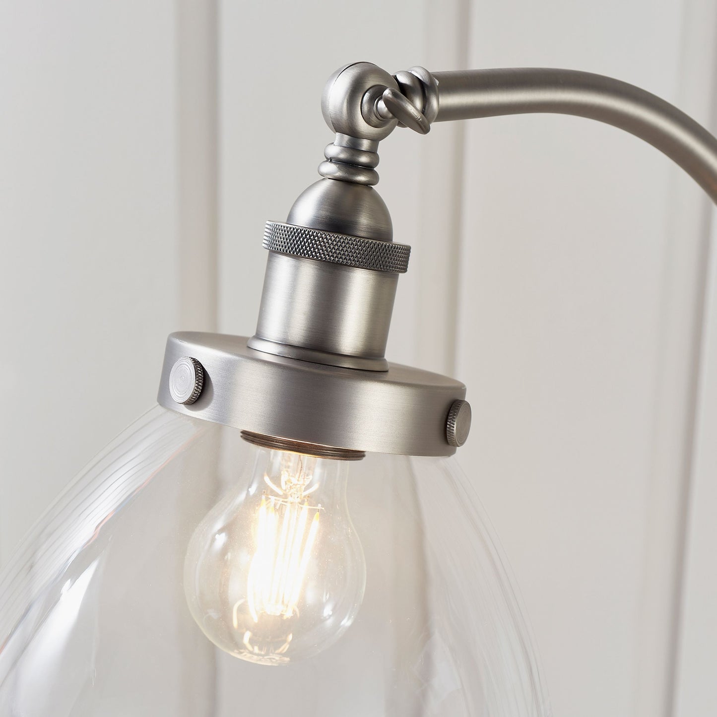 Contemporary Aged Silver Floor Lamp with Glass Shade