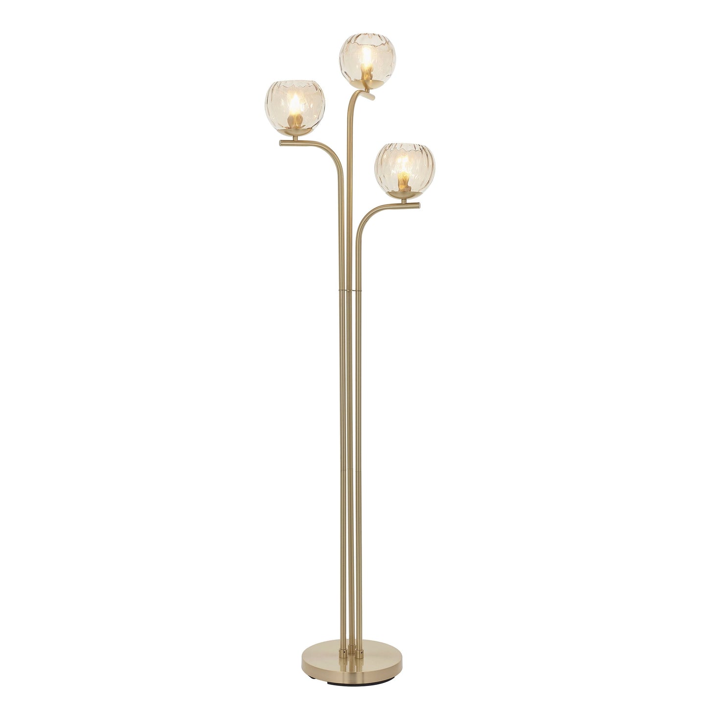 Elegant Brushed Brass Floor Lamp with Triple Globe Glass Shades