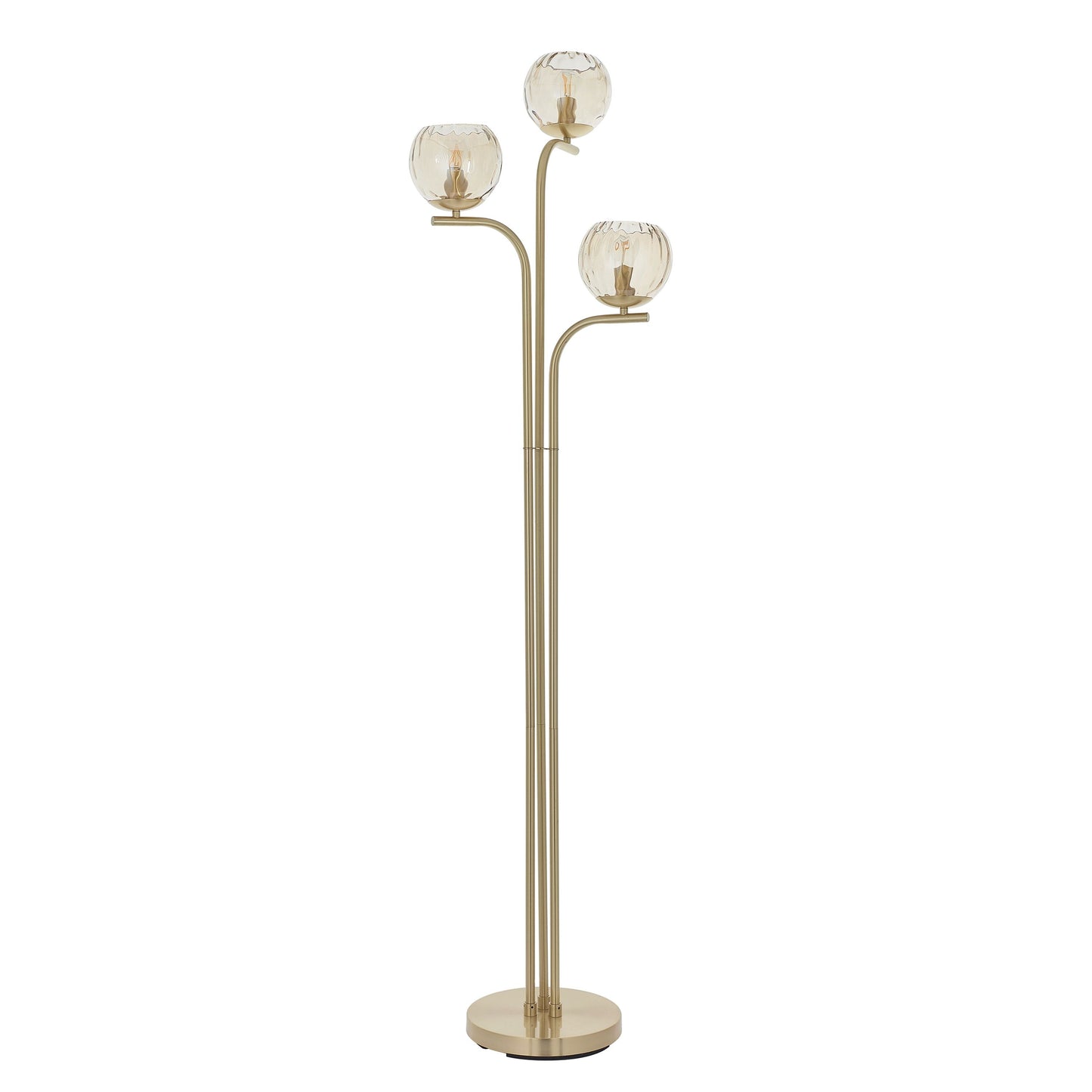 Elegant Brushed Brass Floor Lamp with Triple Globe Glass Shades